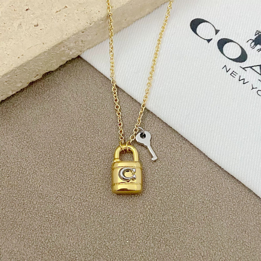 Coach Gold Silver Lock Key Pendant Necklace Metal